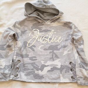 Justice Light Gray Camo Hoodie with Lace-Up Sides